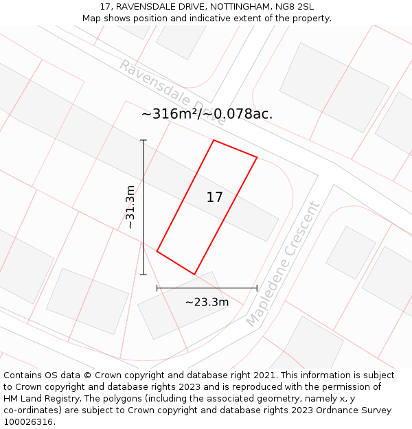 17, RAVENSDALE DRIVE, NOTTINGHAM, NG8 2SL: Plot and title map