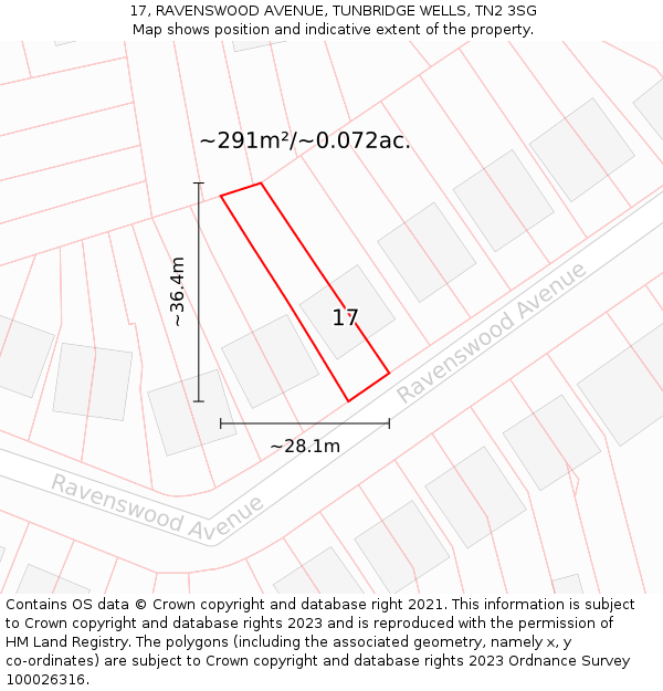 17, RAVENSWOOD AVENUE, TUNBRIDGE WELLS, TN2 3SG: Plot and title map