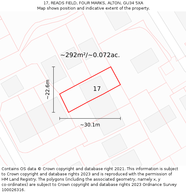 17, READS FIELD, FOUR MARKS, ALTON, GU34 5XA: Plot and title map