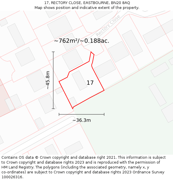 17, RECTORY CLOSE, EASTBOURNE, BN20 8AQ: Plot and title map