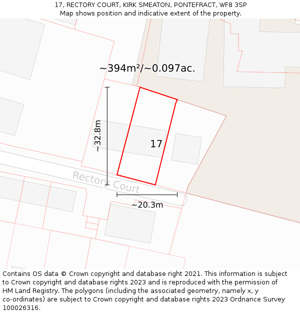 17, RECTORY COURT, KIRK SMEATON, PONTEFRACT, WF8 3SP: Plot and title map