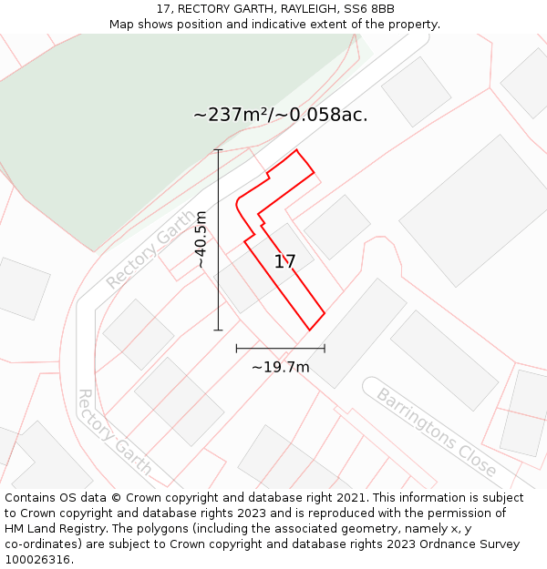 17, RECTORY GARTH, RAYLEIGH, SS6 8BB: Plot and title map