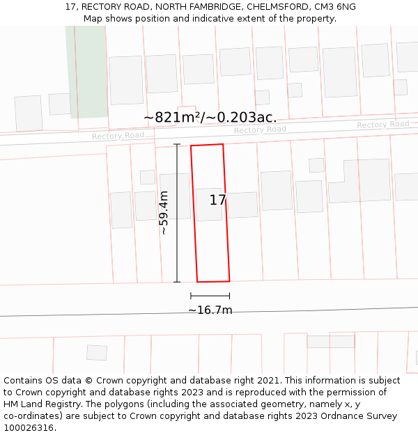 17, RECTORY ROAD, NORTH FAMBRIDGE, CHELMSFORD, CM3 6NG: Plot and title map