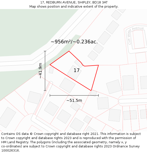 17, REDBURN AVENUE, SHIPLEY, BD18 3AT: Plot and title map