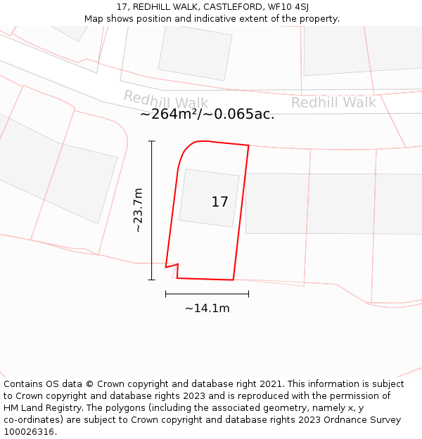 17, REDHILL WALK, CASTLEFORD, WF10 4SJ: Plot and title map