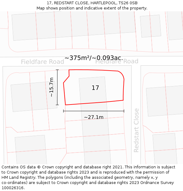 17, REDSTART CLOSE, HARTLEPOOL, TS26 0SB: Plot and title map