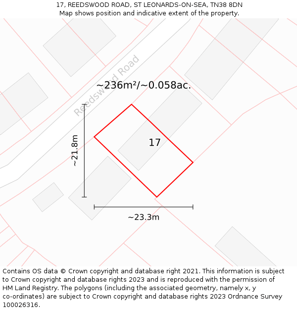 17, REEDSWOOD ROAD, ST LEONARDS-ON-SEA, TN38 8DN: Plot and title map