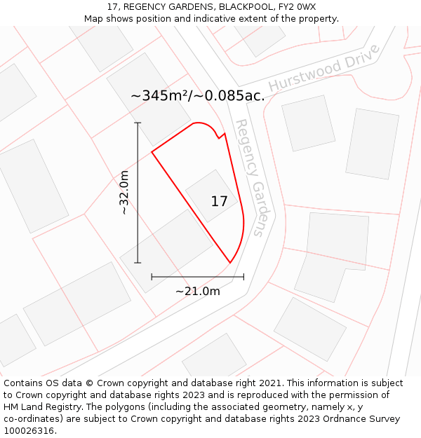 17, REGENCY GARDENS, BLACKPOOL, FY2 0WX: Plot and title map