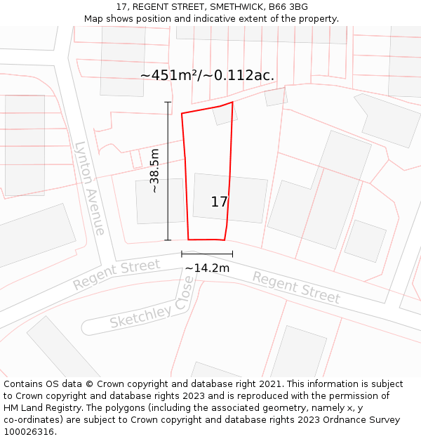 17, REGENT STREET, SMETHWICK, B66 3BG: Plot and title map