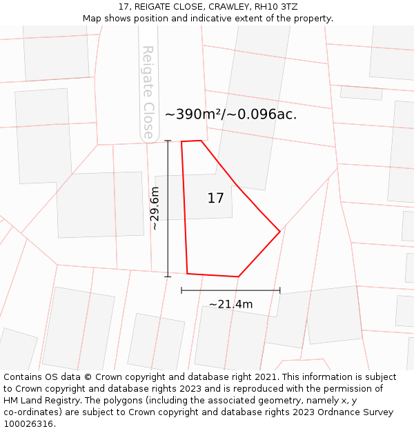 17, REIGATE CLOSE, CRAWLEY, RH10 3TZ: Plot and title map