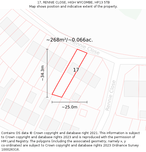 17, RENNIE CLOSE, HIGH WYCOMBE, HP13 5TB: Plot and title map