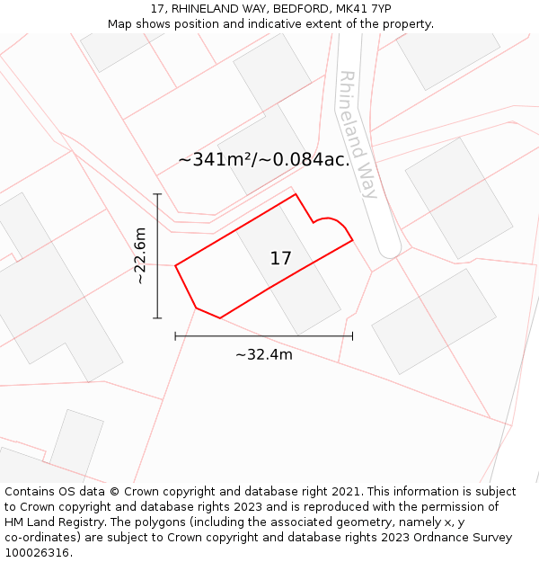 17, RHINELAND WAY, BEDFORD, MK41 7YP: Plot and title map