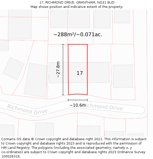 17, RICHMOND DRIVE, GRANTHAM, NG31 8UD: Plot and title map