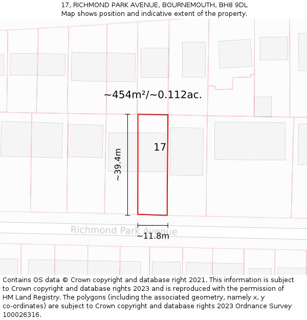 17, RICHMOND PARK AVENUE, BOURNEMOUTH, BH8 9DL: Plot and title map
