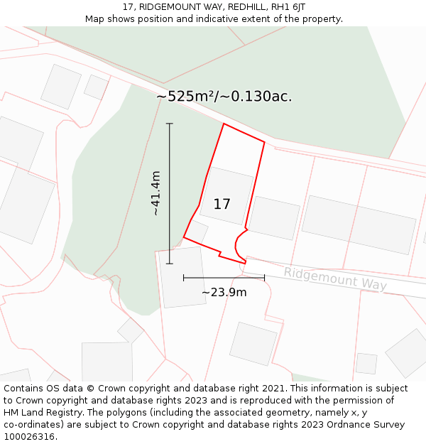 17, RIDGEMOUNT WAY, REDHILL, RH1 6JT: Plot and title map