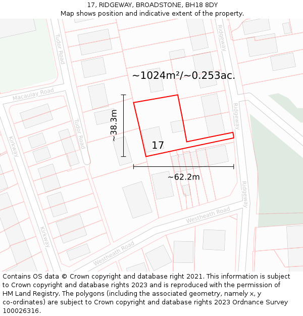 17, RIDGEWAY, BROADSTONE, BH18 8DY: Plot and title map