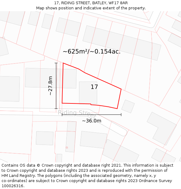 17, RIDING STREET, BATLEY, WF17 8AR: Plot and title map