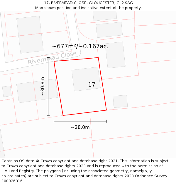 17, RIVERMEAD CLOSE, GLOUCESTER, GL2 9AG: Plot and title map