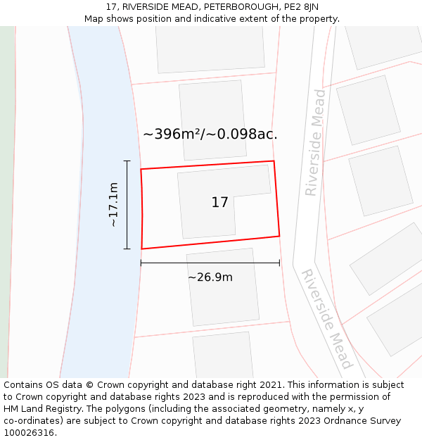 17, RIVERSIDE MEAD, PETERBOROUGH, PE2 8JN: Plot and title map