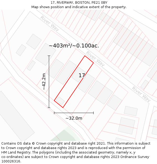 17, RIVERWAY, BOSTON, PE21 0BY: Plot and title map