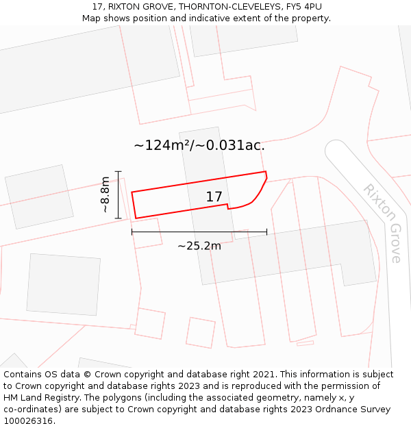 17, RIXTON GROVE, THORNTON-CLEVELEYS, FY5 4PU: Plot and title map