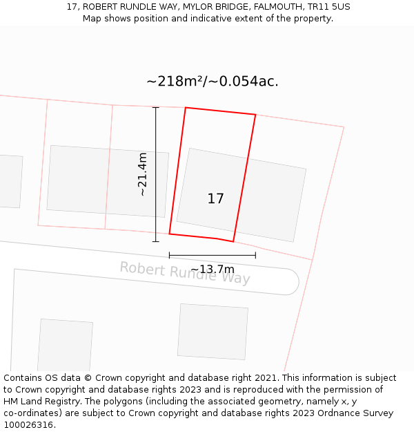 17, ROBERT RUNDLE WAY, MYLOR BRIDGE, FALMOUTH, TR11 5US: Plot and title map