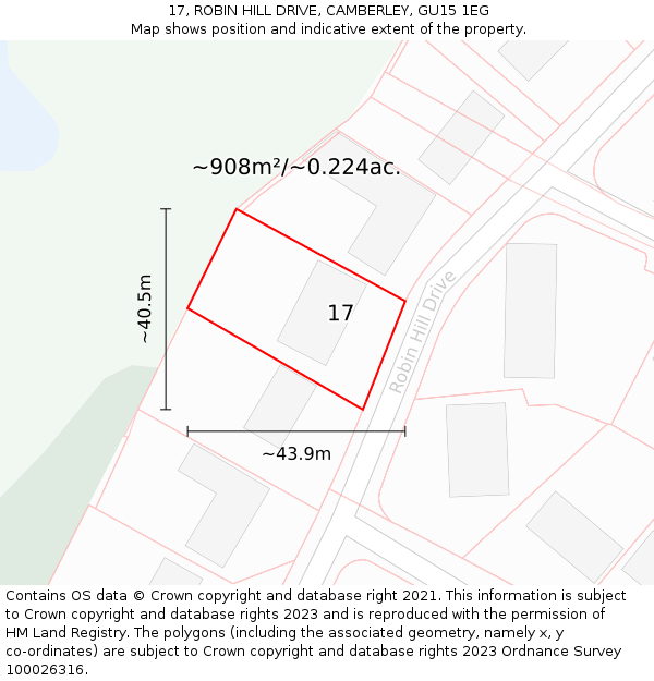 17, ROBIN HILL DRIVE, CAMBERLEY, GU15 1EG: Plot and title map