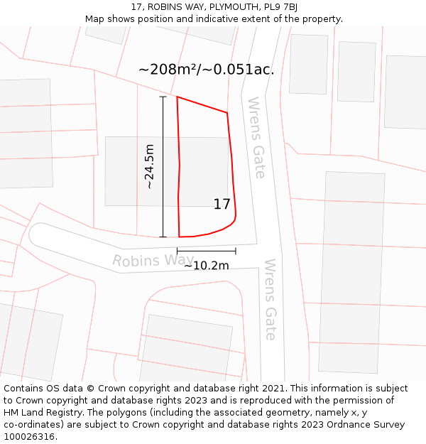 17, ROBINS WAY, PLYMOUTH, PL9 7BJ: Plot and title map