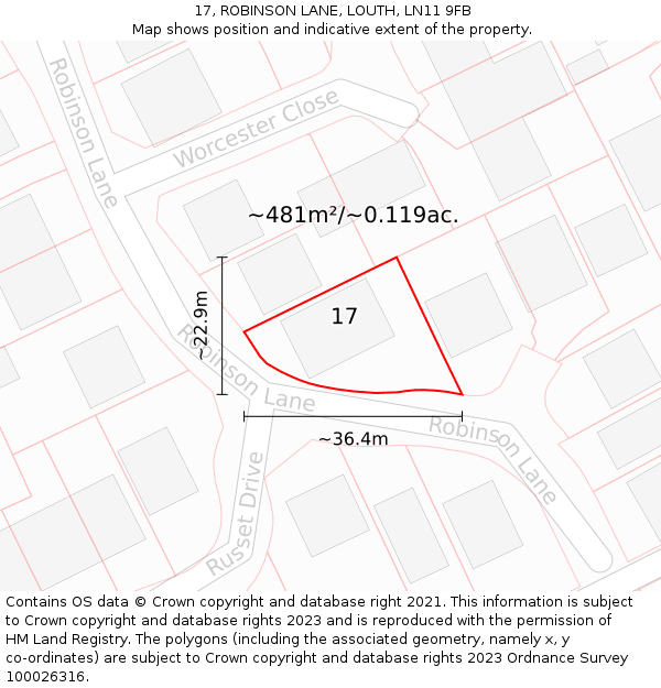 17, ROBINSON LANE, LOUTH, LN11 9FB: Plot and title map