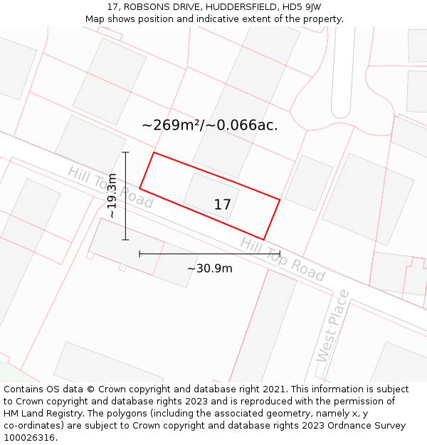 17, ROBSONS DRIVE, HUDDERSFIELD, HD5 9JW: Plot and title map