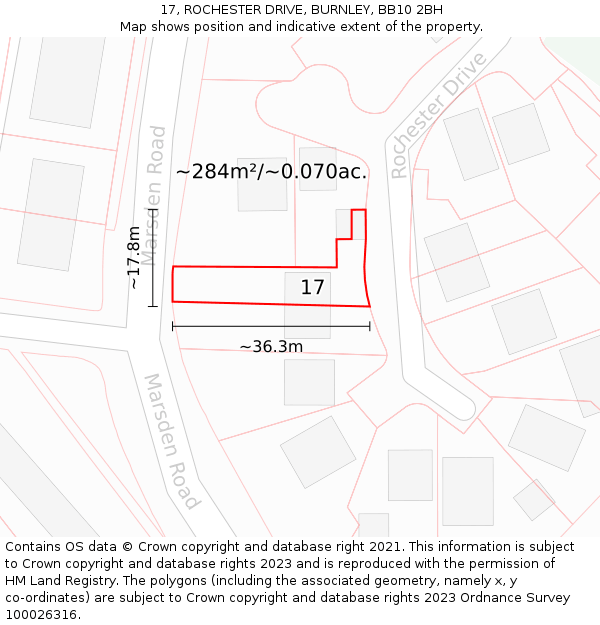 17, ROCHESTER DRIVE, BURNLEY, BB10 2BH: Plot and title map