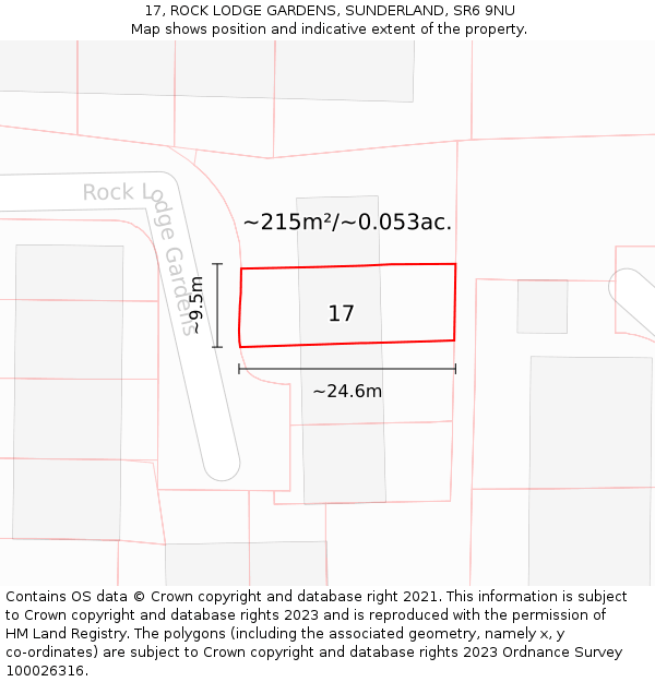 17, ROCK LODGE GARDENS, SUNDERLAND, SR6 9NU: Plot and title map