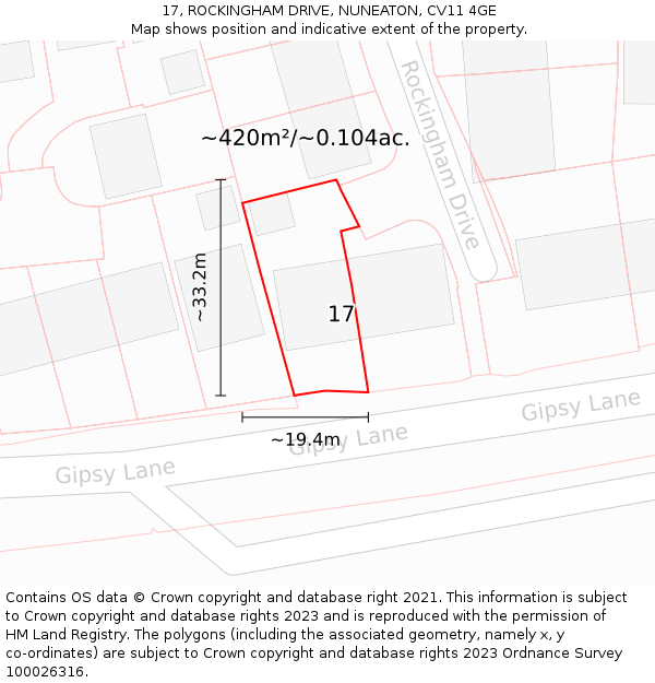 17, ROCKINGHAM DRIVE, NUNEATON, CV11 4GE: Plot and title map