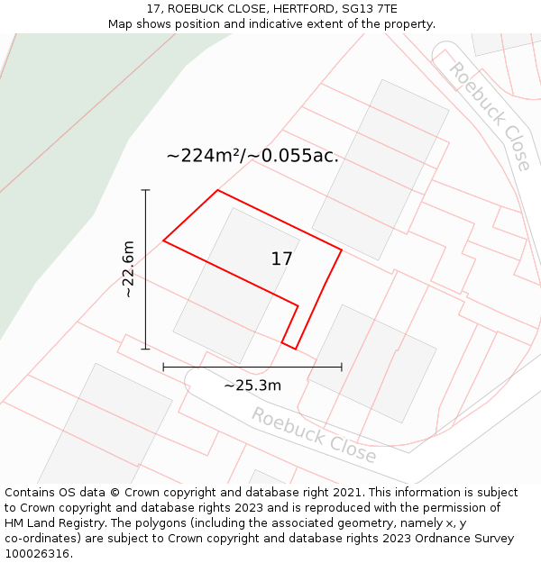 17, ROEBUCK CLOSE, HERTFORD, SG13 7TE: Plot and title map