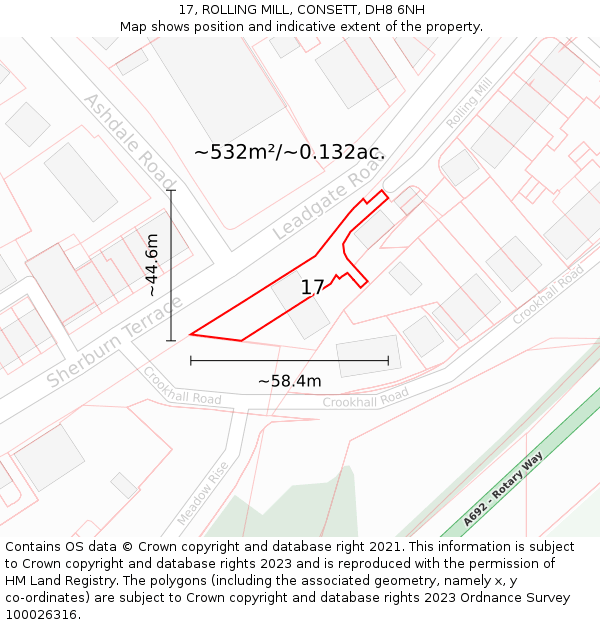 17, ROLLING MILL, CONSETT, DH8 6NH: Plot and title map