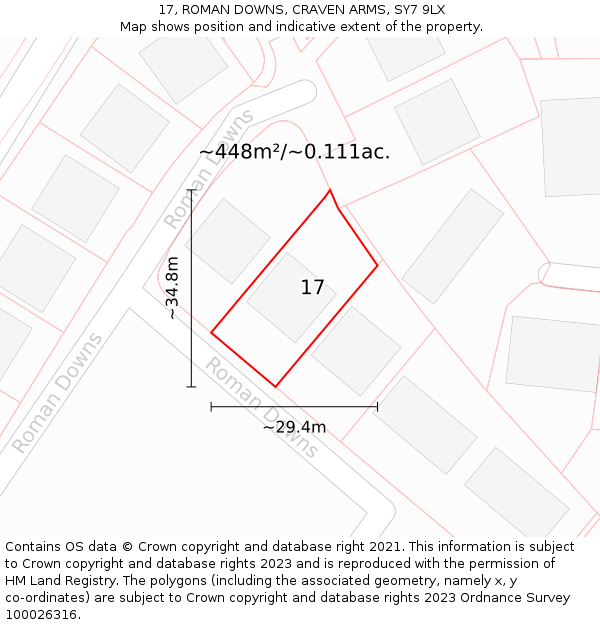 17, ROMAN DOWNS, CRAVEN ARMS, SY7 9LX: Plot and title map