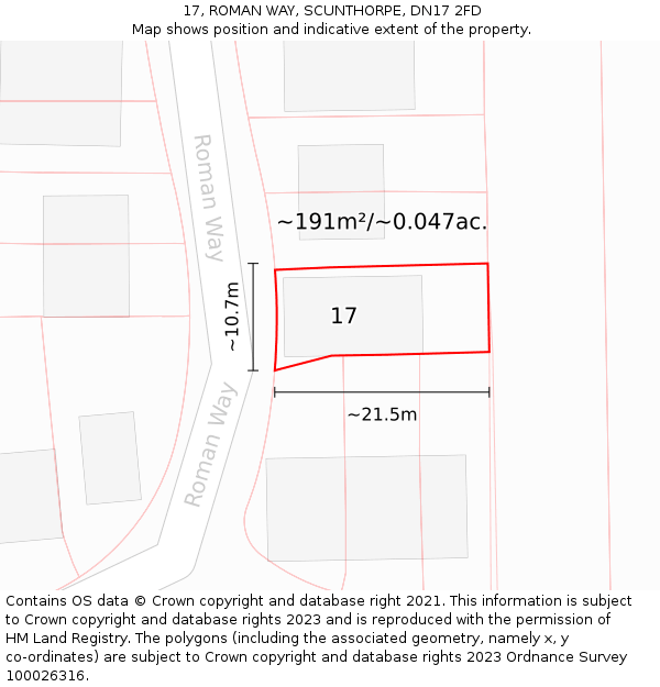 17, ROMAN WAY, SCUNTHORPE, DN17 2FD: Plot and title map