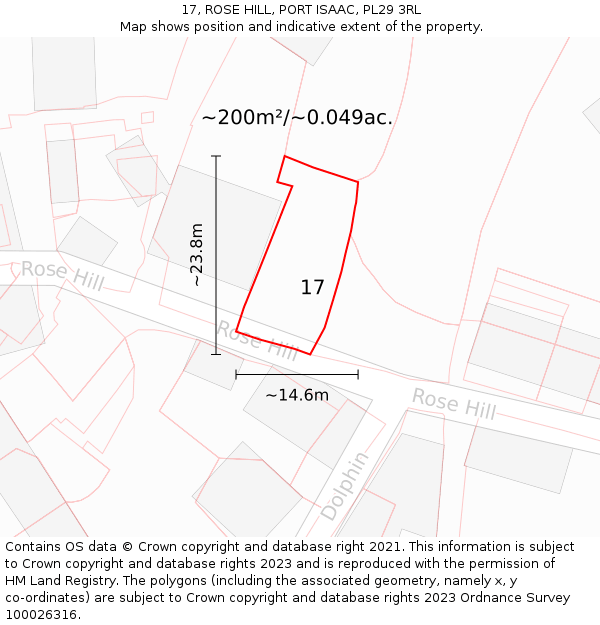 17, ROSE HILL, PORT ISAAC, PL29 3RL: Plot and title map