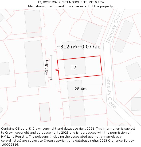 17, ROSE WALK, SITTINGBOURNE, ME10 4EW: Plot and title map