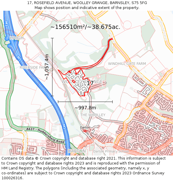 17, ROSEFIELD AVENUE, WOOLLEY GRANGE, BARNSLEY, S75 5FG: Plot and title map