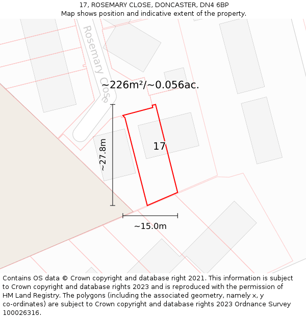 17, ROSEMARY CLOSE, DONCASTER, DN4 6BP: Plot and title map