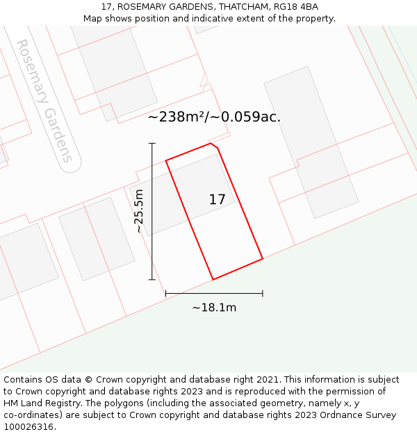 17, ROSEMARY GARDENS, THATCHAM, RG18 4BA: Plot and title map