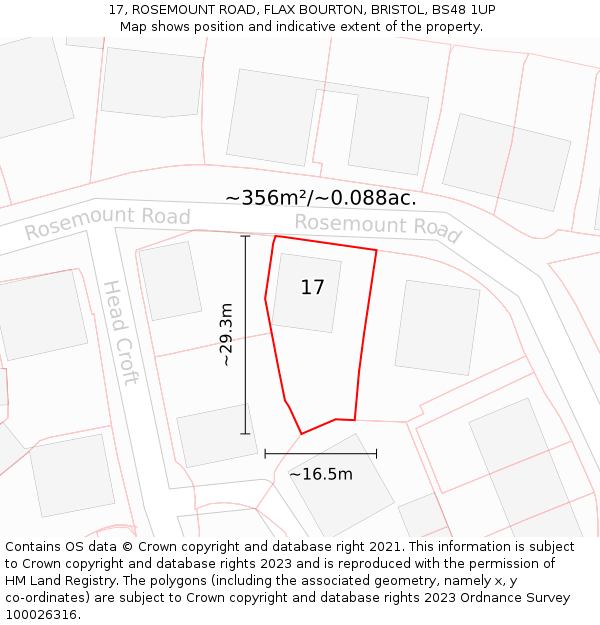 17, ROSEMOUNT ROAD, FLAX BOURTON, BRISTOL, BS48 1UP: Plot and title map