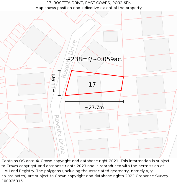 17, ROSETTA DRIVE, EAST COWES, PO32 6EN: Plot and title map