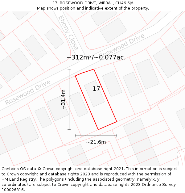 17, ROSEWOOD DRIVE, WIRRAL, CH46 6JA: Plot and title map