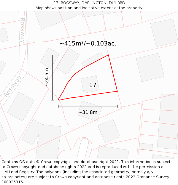 17, ROSSWAY, DARLINGTON, DL1 3RD: Plot and title map