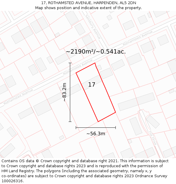 17, ROTHAMSTED AVENUE, HARPENDEN, AL5 2DN: Plot and title map