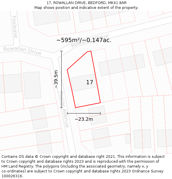 17, ROWALLAN DRIVE, BEDFORD, MK41 8AR: Plot and title map