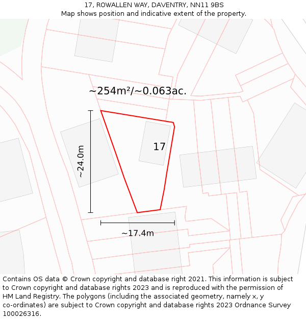 17, ROWALLEN WAY, DAVENTRY, NN11 9BS: Plot and title map