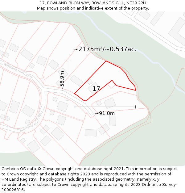 17, ROWLAND BURN WAY, ROWLANDS GILL, NE39 2PU: Plot and title map